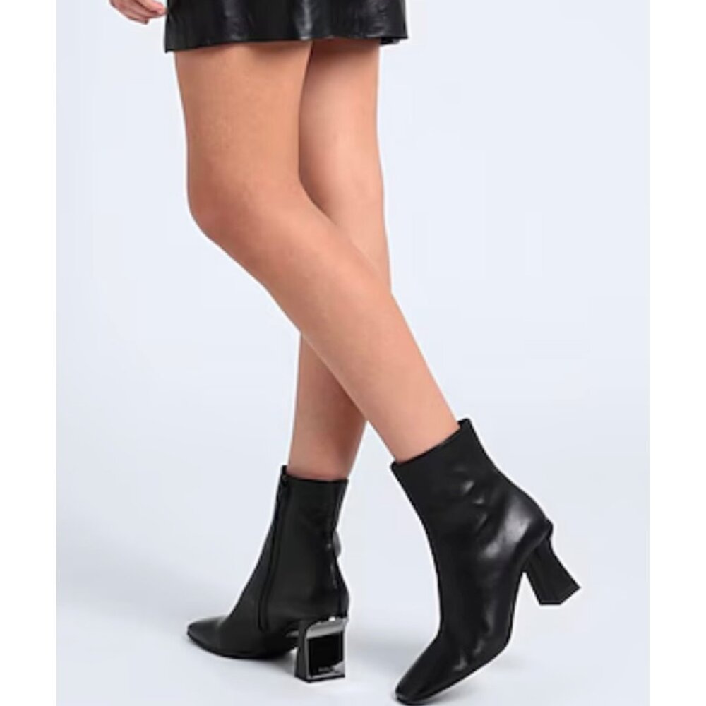 Furla Sirena Black Leather Square-Toe Ankle Boots Size7.5 or  38.5 Made In Italy